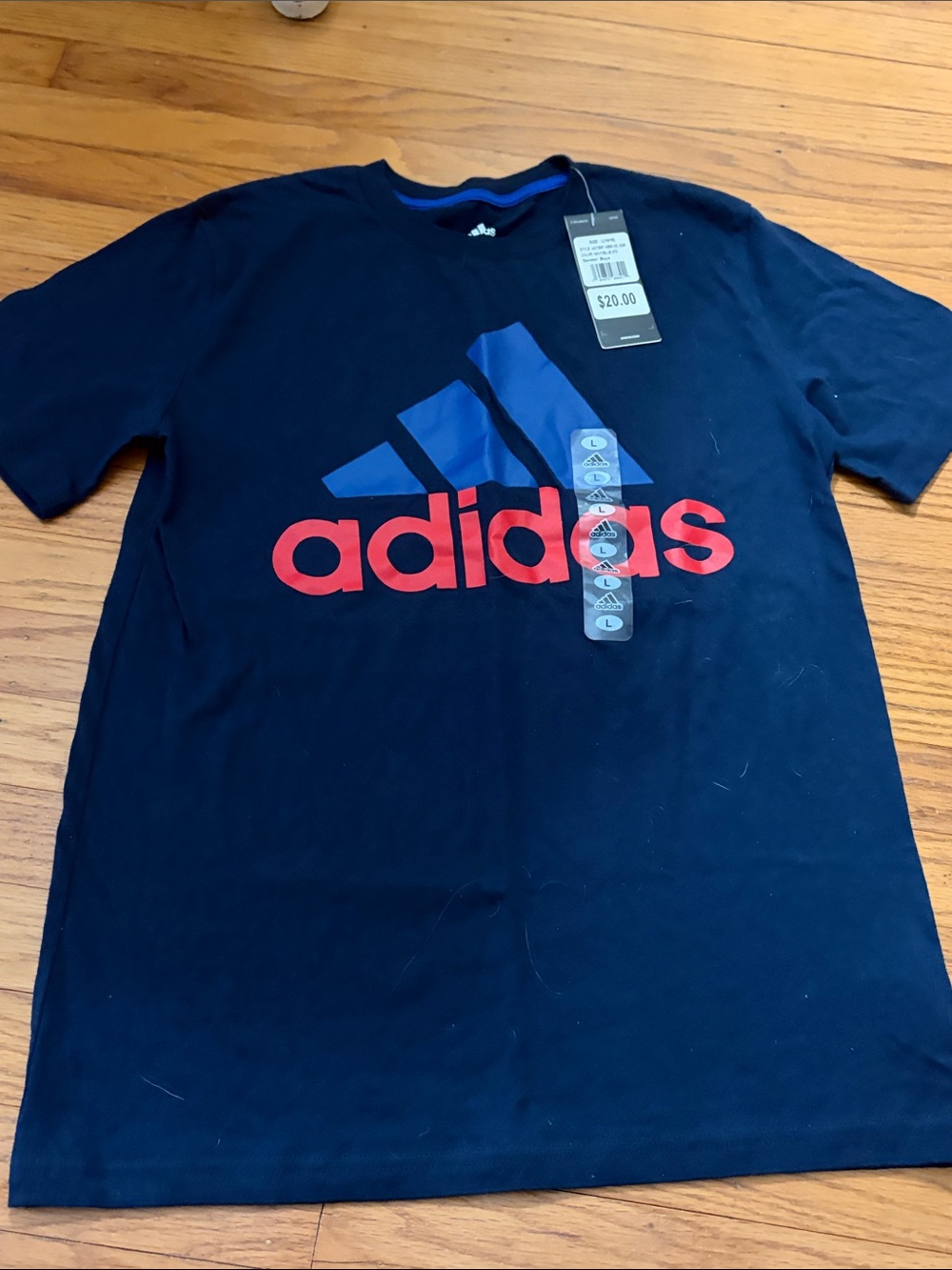 Adidas Navy blue Short-Sleeve Tee with Blue Trefoil and Red Word-mark